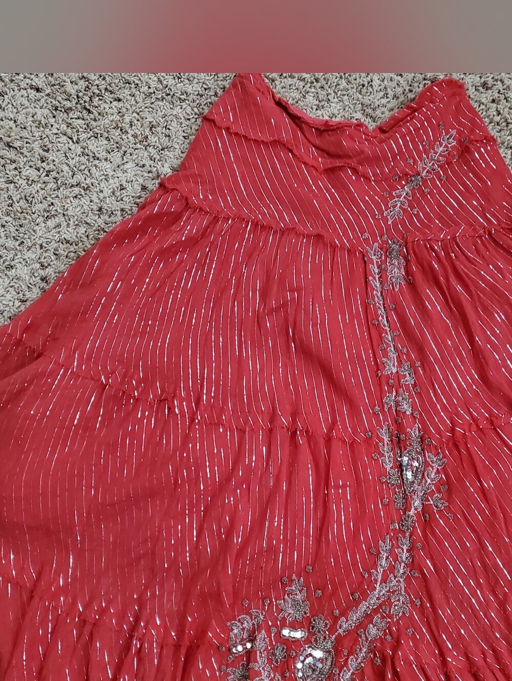 Daniel K Coral Red Tiered Embellished Women's Skirt- Bohemian Holiday- Sz S
